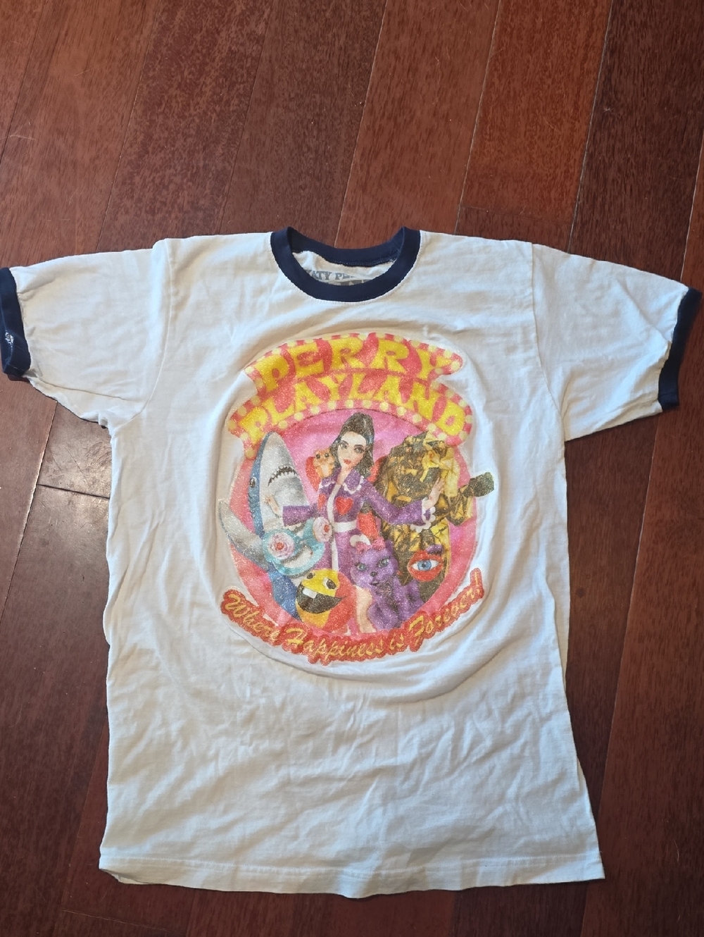 Katy Perry Collections White & Navy Perry Wonderland Graphic Ringer Tee